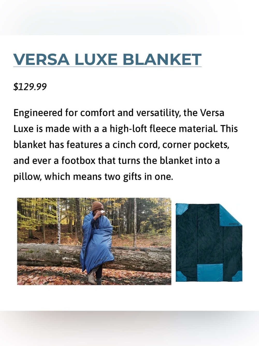 Klymit Versa Luxe Blanket